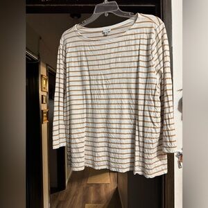 J crew striped boatneck tee- caramel and white color, 100% cotton